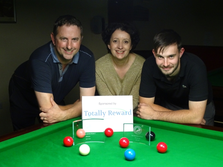 Gold Series Event 1 Finalists - Andy Neck (Winner), Silvia Mondello (Sponsor) & Andy Smith (Runner-up) 2017-18